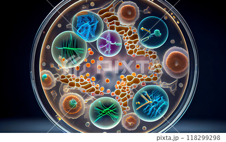 Cells under microscope, generatie ai illustration 118299298