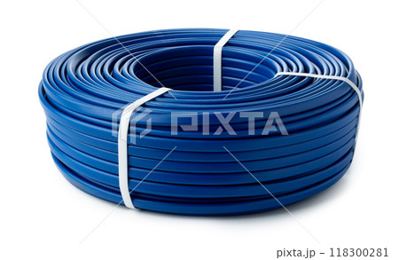 Blue Electrical Wire Roll Isolated on White Background Blue Electrical Wire Roll Isolated on White Background 118300281