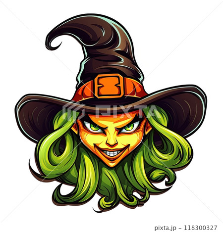 Evil Witch sticker design on white background. Generative Ai 118300327