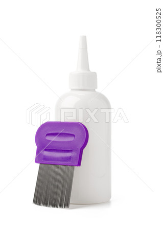 Cosmetic products and lice comb isolated on white background Cosmetic products and lice comb isolated on white background 118300525