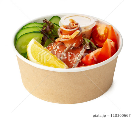 Take out poke bowl isolated on white background Take out poke bowl isolated on white background 118300667