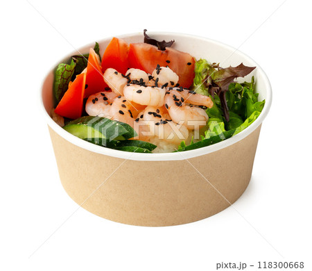 Take out poke bowl isolated on white background 118300668