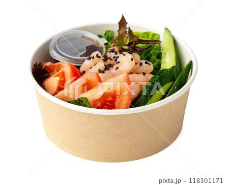 Take out poke bowl isolated on white background 118301171