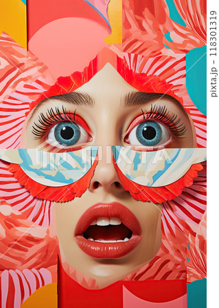 Female face contemporary collage art style poster design. Generative Ai 118301319
