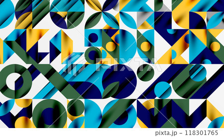 Neo memphis geometric pattern with circles, squares and lines. Pop art abstract background for covers, banners, flyers and posters and other templates Neo memphis geometric pattern with circles, squares and lines. Pop art abstract background for covers, banners, flyers and posters and other templates 118301765