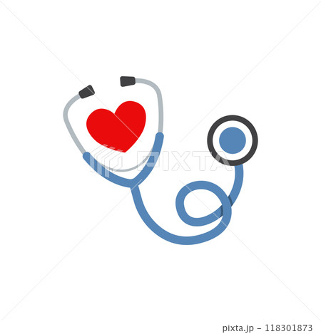 Medical stethoscope icon in flat style. Doctor instrument vector illustration on isolated background. Medicine and healthcare sign business concept. 118301873