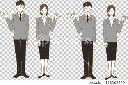 案内をするスーツ姿の男女 118302369