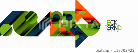 Trendy colorful circles, lines, arrows, triangles and other geometric shapes. Vector Illustration For Wallpaper, Banner, Background, Card, Book Illustration, landing page 118302422