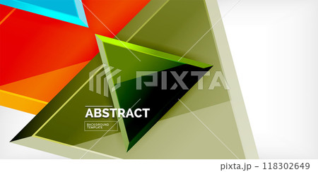 Abstract background - colorful triangles with 3d effect. Vector Illustration For Wallpaper, Banner, Background, Card, Book Illustration, landing page Abstract background - colorful triangles with 3d effect. Vector Illustration For Wallpaper, Banner, Background, Card, Book Illustration, landing page 118302649