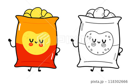 Funny cute happy Chips characters bundle set. Vector hand drawn cartoon kawaii character illustration icon. Cute Chips. Outline cartoon illustration for coloring book Funny cute happy Chips characters bundle set. Vector hand drawn cartoon kawaii character illustration icon. Cute Chips. Outline cartoon illustration for coloring book 118302666