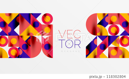 Colorful triangles circles square geometric design. Abstract background for wallpaper, banner, backdrop, card, book Illustration, landing page 118302804