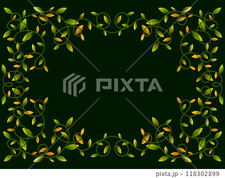 Autumn frame with leaves gradient colors green and orange. Beautiful autumn frame with leaves and place for text, November leaf fall. Design for greeting cards, flyers and posters. Vector illustration Autumn frame with leaves gradient colors green and orange. Beautiful autumn frame with leaves and place for text, November leaf fall. Design for greeting cards, flyers and posters. Vector illustration 118302899