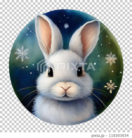 Christmas baby bunny, circular clip art 118303034