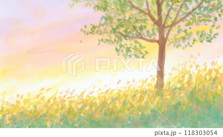 草原と1本の木のイラスト壁紙（AI生成素材） 118303054