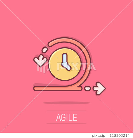 Agile icon in comic style. Flexible cartoon vector illustration on isolated background. Arrow cycle splash effect business concept. 118303214
