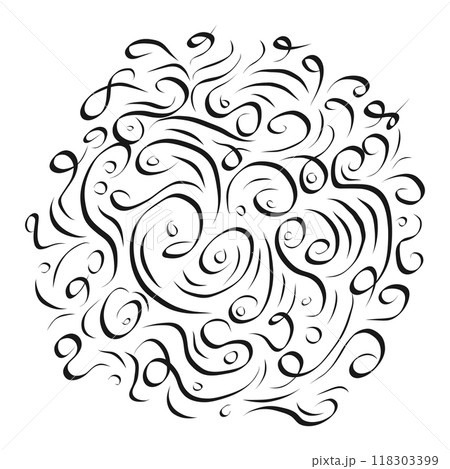 Hand drawn decorative curls and swirls icon in flat style. Doodle sketch vector illustration on isolated background. Chaotic random waves sign business concept. 118303399