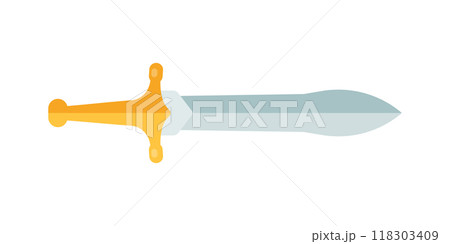 Old medieval sword icon in flat style. Weapon vector illustration on isolated background. Razor blade sign business concept. Old medieval sword icon in flat style. Weapon vector illustration on isolated background. Razor blade sign business concept. 118303409