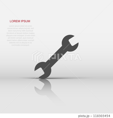 Wrench icon in flat style. Spanner key vector illustration on white isolated background. Repair equipment business concept. 118303454