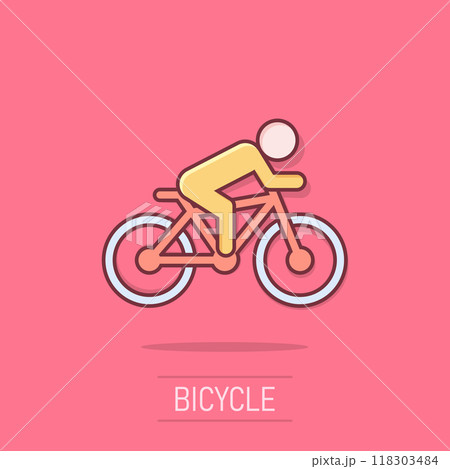People on bicycle sign icon in comic style. Bike vector cartoon illustration on isolated background. Men cycling business concept splash effect. People on bicycle sign icon in comic style. Bike vector cartoon illustration on isolated background. Men cycling business concept splash effect. 118303484