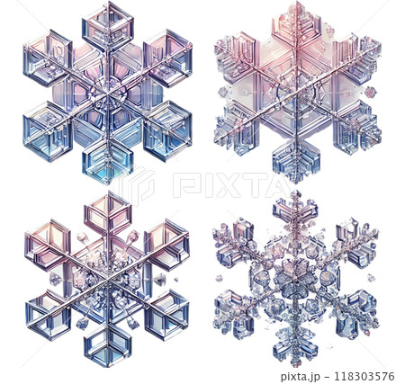 雪の結晶セット　細かいディテールとシンメトリーが際立だたせ、冬の冷たさと繊細さを表現しました。  118303576