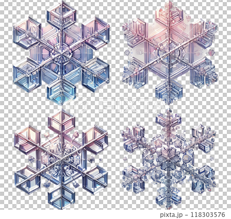 雪の結晶セット　細かいディテールとシンメトリーが際立だたせ、冬の冷たさと繊細さを表現しました。  118303576
