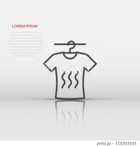 T-shirt washing icon in flat style. Clothes dry vector illustration on white isolated background. Shirt laundry business concept. T-shirt washing icon in flat style. Clothes dry vector illustration on white isolated background. Shirt laundry business concept. 118303585