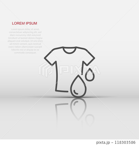 T-shirt washing icon in flat style. Clothes dry vector illustration on white isolated background. Shirt laundry business concept. T-shirt washing icon in flat style. Clothes dry vector illustration on white isolated background. Shirt laundry business concept. 118303586