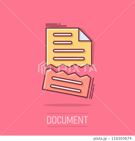 Document error icon in comic style. Broken report cartoon vector illustration on isolated background. Damaged splash effect business concept. Document error icon in comic style. Broken report cartoon vector illustration on isolated background. Damaged splash effect business concept. 118303674