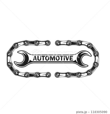 chain and wrench icon of Motor vehicle workshop logo vector concept design 118305090