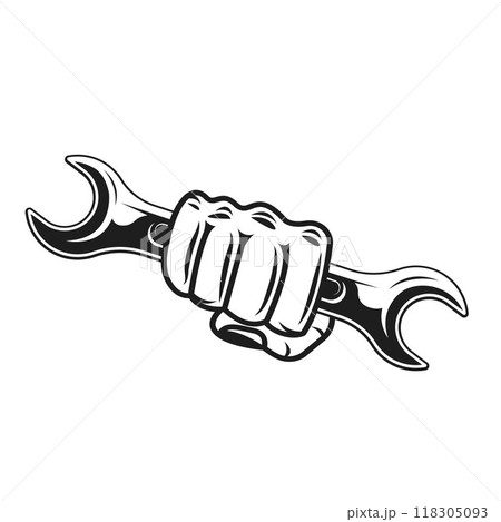 hand holding wrench logo for mechanic 118305093