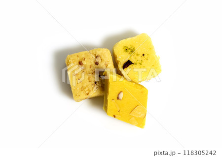 Top view of traditional Indian milk dessert made with milk and pulses during festivals. 118305242