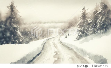 雪道のイラスト（AI生成素材） 118305359