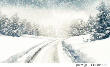 雪道のイラスト（AI生成素材） 118305360