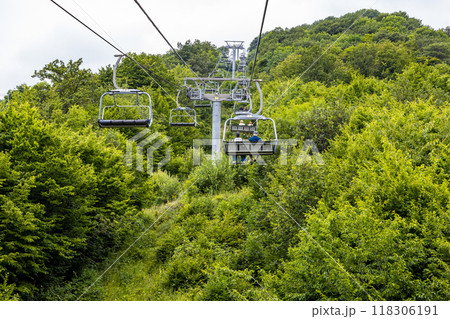 cable car lift on top of mount in Tsaghkadzor town cable car lift on top of mount in Tsaghkadzor town 118306191