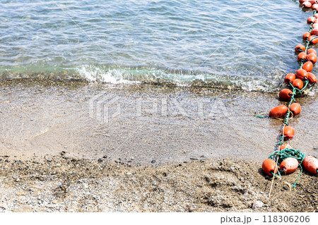 sand beach of Lake Sevan, Armenia in summer 118306206