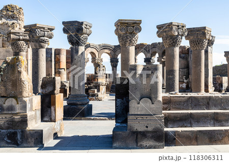 columns of Zvartnots Cathedral in Armenia columns of Zvartnots Cathedral in Armenia 118306311