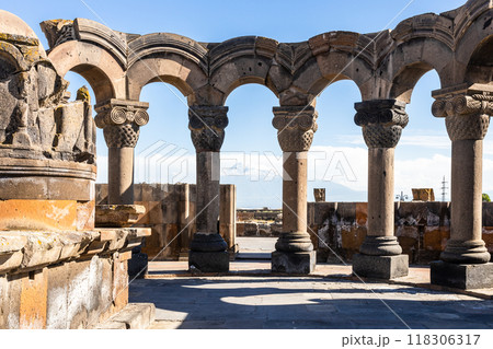 colonnade in Zvartnots Cathedral and Ararat Mount 118306317