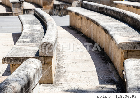 stone benches in outdoor amphitheatre close up 118306395