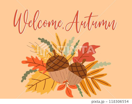 Horizontal card with phrase welcome autumn 118306554