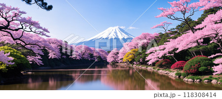 Japanese parks are full of trees and flowers. 118308414