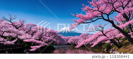 Japanese parks are full of trees and flowers. 118308441