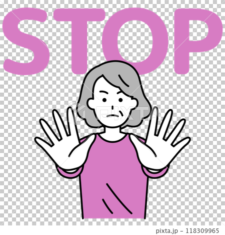 両手を前に出してSTOPと言う年配の女性 118309965