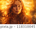 Captivating portrait of a woman bathed in golden light 118310045