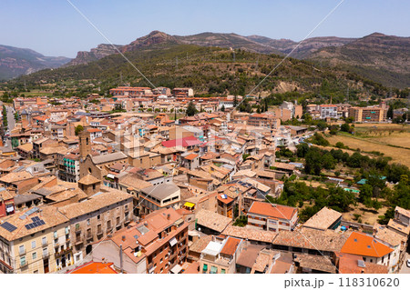 Drone photo of Spanish town La Pobla de Segur Drone photo of Spanish town La Pobla de Segur 118310620