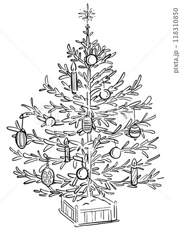 クリスマスツリーの線画イラスト　1色 118310850