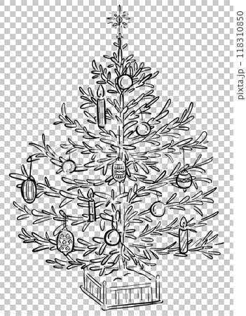 Christmas tree line drawing illustration, 1 color 118310850
