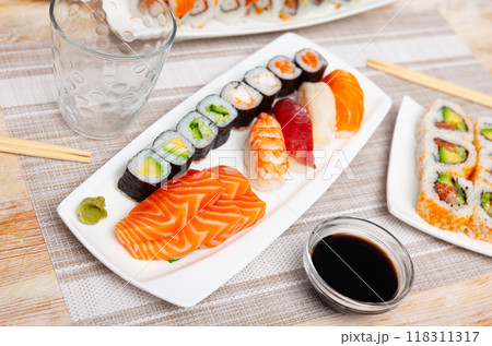 Sushi set with maki rolls and nigiri 118311317
