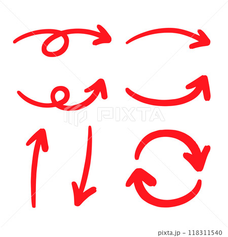 シンプルなペンの手書きの矢印セット ベクター 赤 118311540
