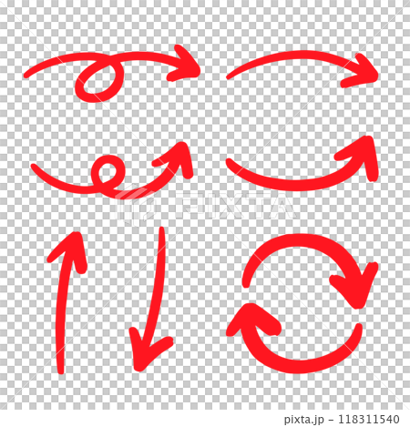 シンプルなペンの手書きの矢印セット ベクター 赤 118311540