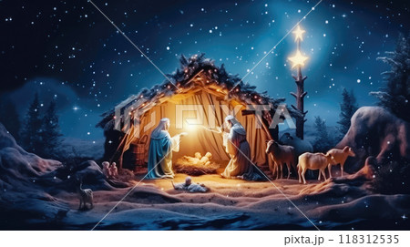 Colorful Cartoon Nativity: Birth of Jesus - Generative AI Colorful Cartoon Nativity: Birth of Jesus - Generative AI 118312535